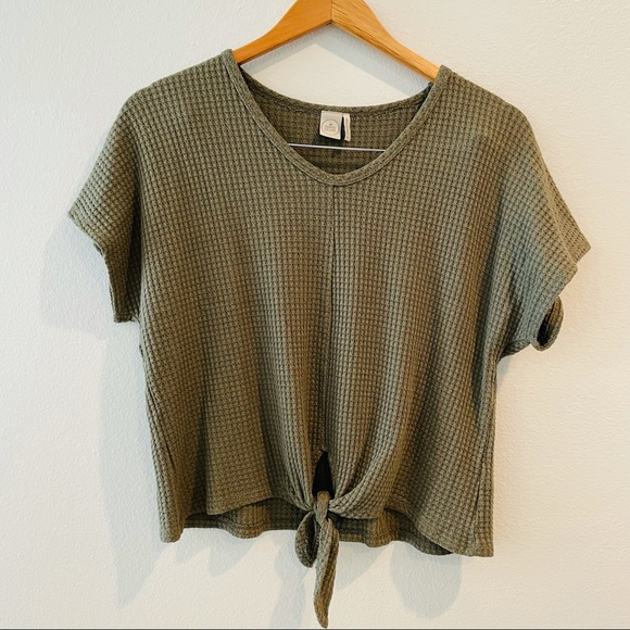 Paper Crane Tops - Paper Crane Vneck Waffle Knit Tie Knot Blouse